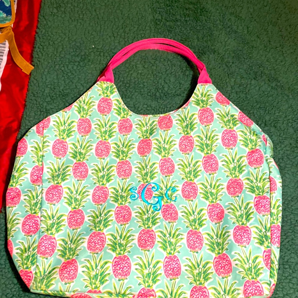 Large Viv&Lou Pineapple Tote with teal SCG initials